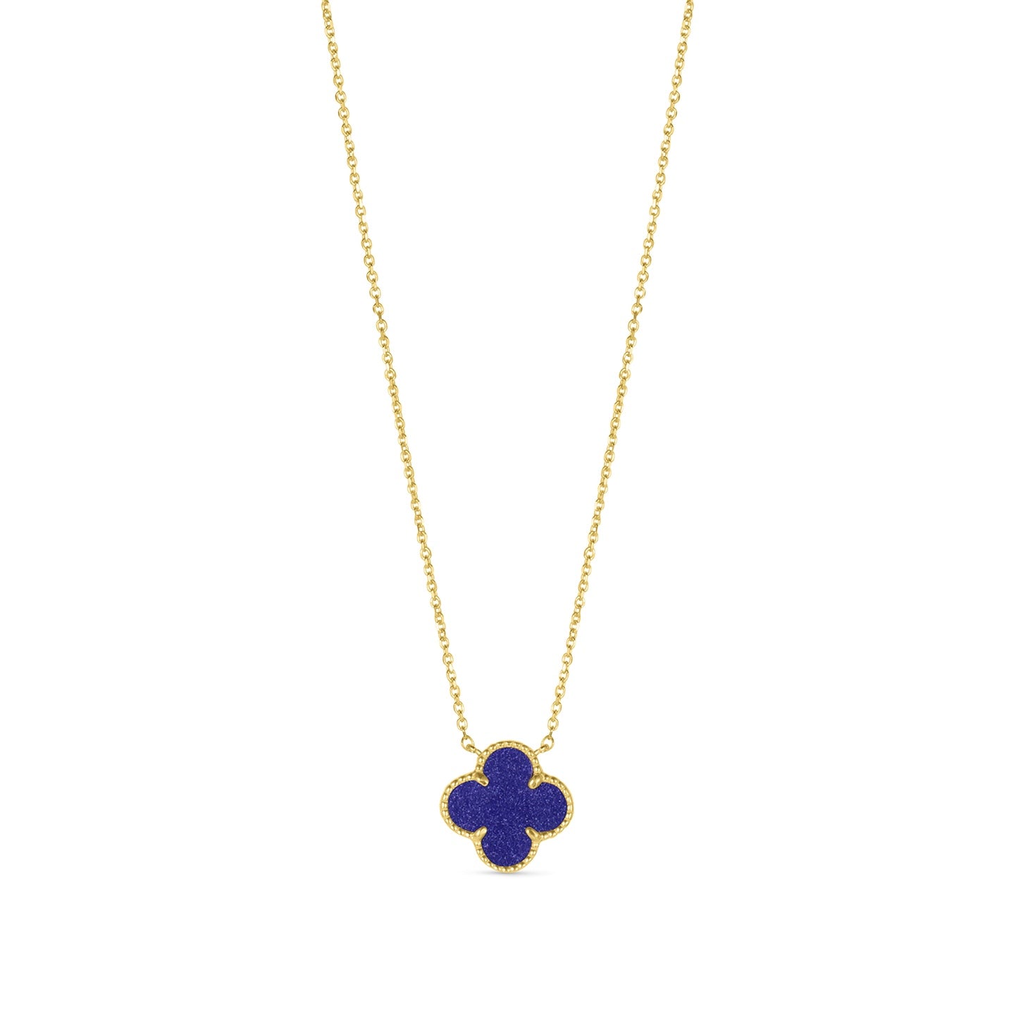 14K Yellow Gold Italian Blue Lapis Clover Necklace with 16"-18" extender
