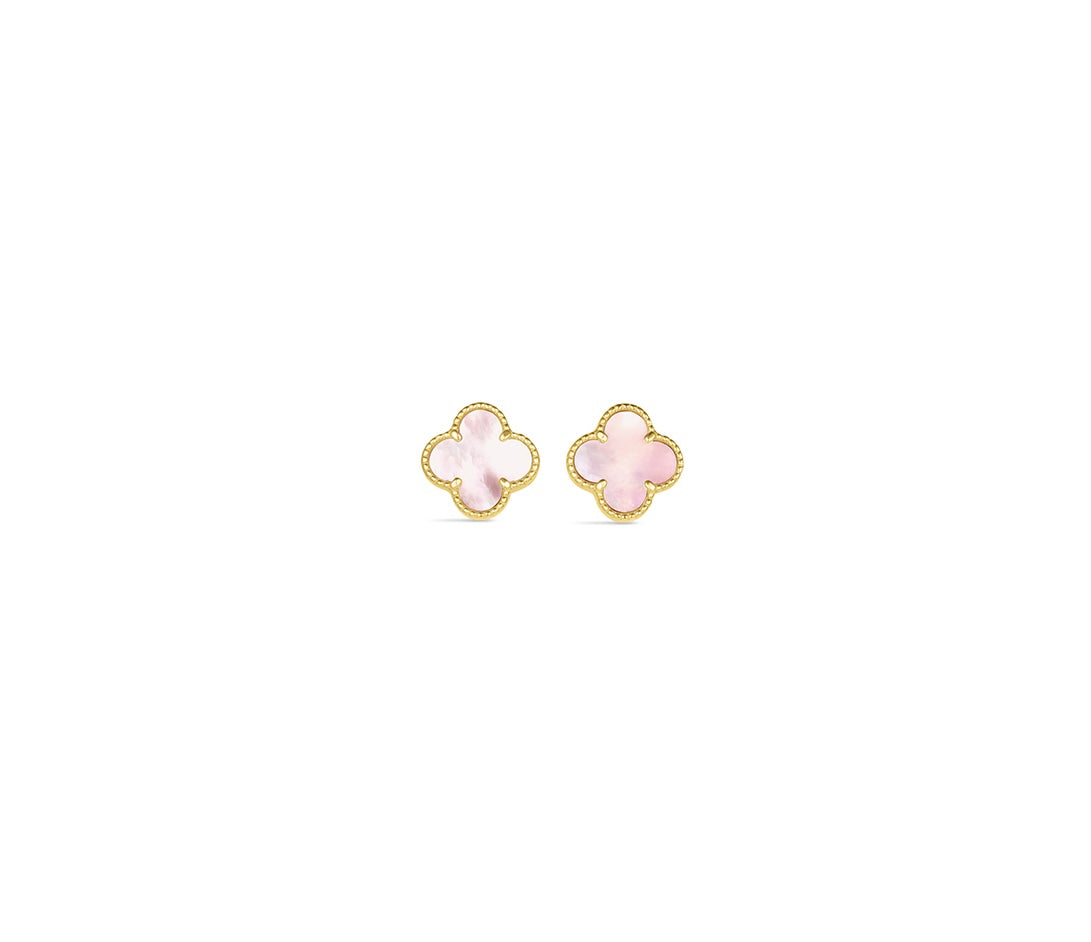 14K Yellow Gold Italian Pink Mother-of-Pearl Clover Earrings