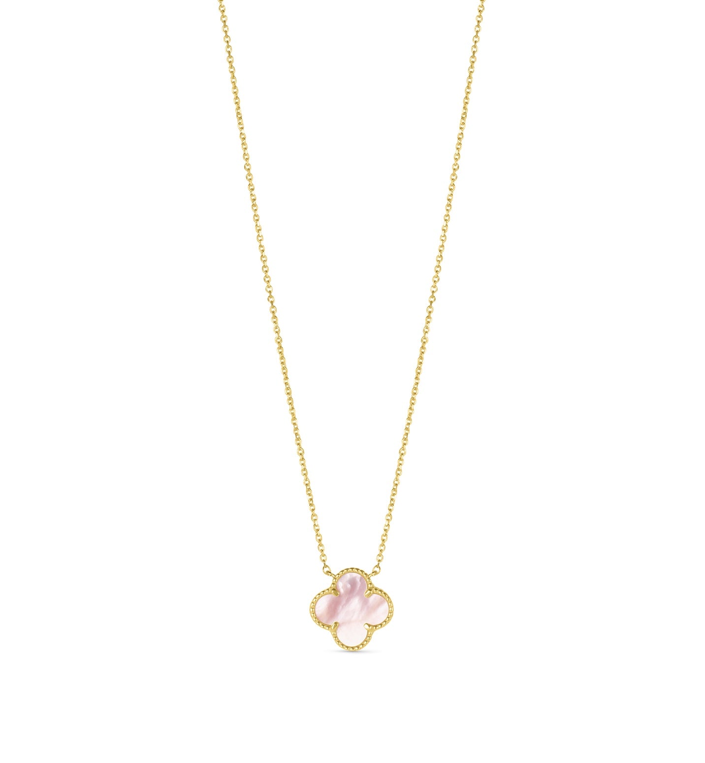 14K Yellow Gold Italian Pink Mother-of-Pearl Clover Necklace