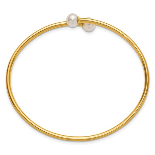 14K Gold Filled Crystal & Simulated Pearl Flexible Bangle (2.25mm)
