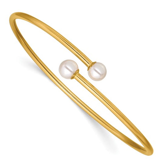 14K Gold Filled Crystal & Simulated Pearl Flexible Bangle (2.25mm)