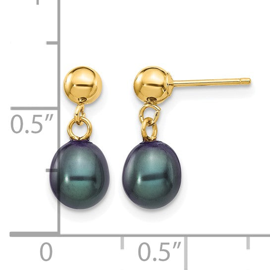 14K Gold Filled Black Rice Freshwater Pearl Dangle Earrings