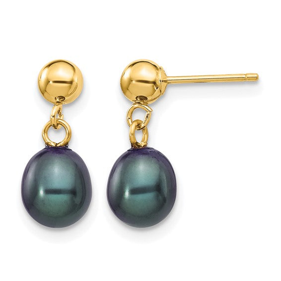 14K Gold Filled Black Rice Freshwater Pearl Dangle Earrings
