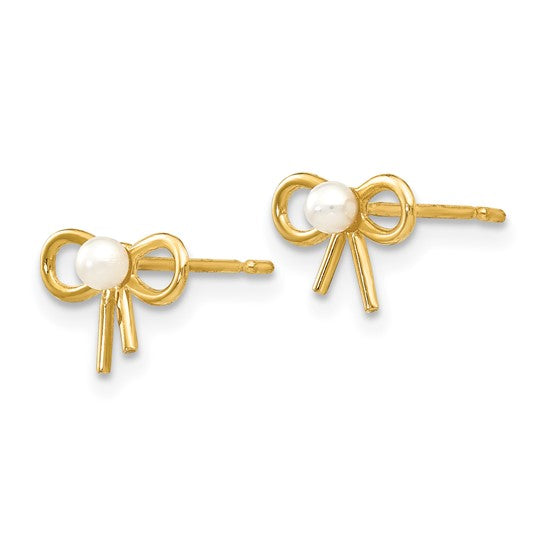 14KY Mini Pearl Ribbon Stud Earring