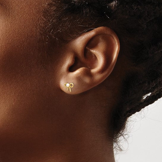 14KY Mini Pearl Ribbon Stud Earring