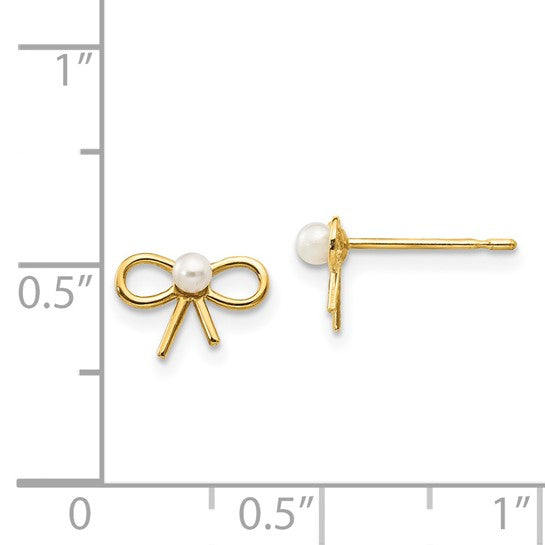14KY Mini Pearl Ribbon Stud Earring