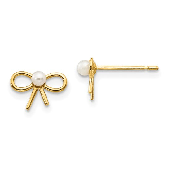 14KY Mini Pearl Ribbon Stud Earring