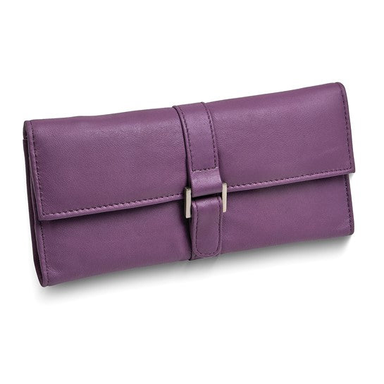 Purple Leather Snap Buckle Jewelry Wallet with Removable Zippered Pouch