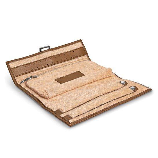 Tan Leather Jewelry Travel Wallet with Removable Zippered Pouch
