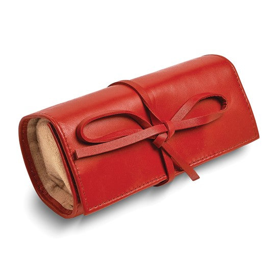 Red Leather Tie Jewelry Roll with Removable Zippered Pouch