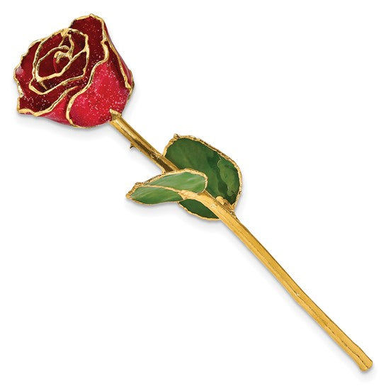 Red Lacquer Dipped Gold-Trimmed with Glitter Real Rose