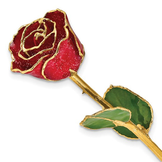 Red Lacquer Dipped Gold-Trimmed with Glitter Real Rose