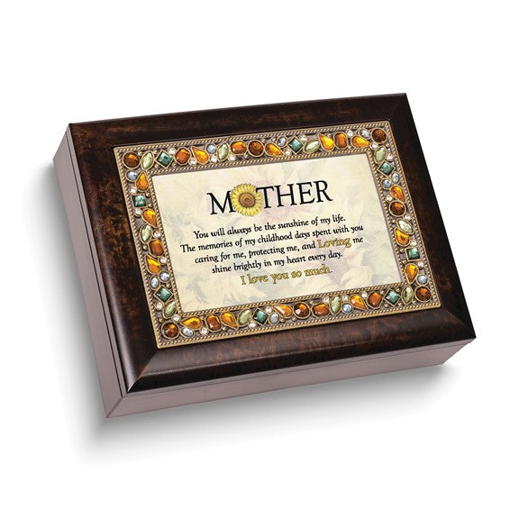 Burlwood Jeweled Musical Jewelry Box for Mom – Plays “You Are My Sunshine”