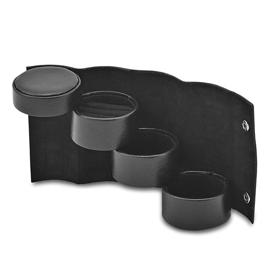 Black Leather Three-Level Jewelry Roll with Snap Closure