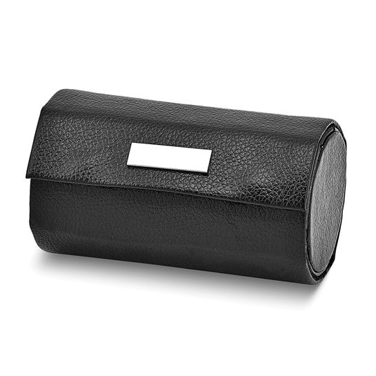 Black Leather Three-Level Jewelry Roll with Snap Closure