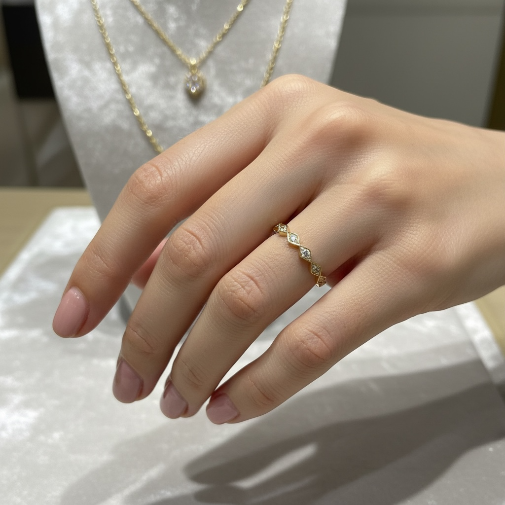 10K Yellow Gold Diamond Marquise Shaped Band
