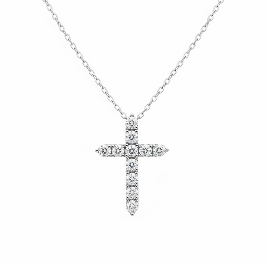 Lab Grown Diamond Cross Sterling Silver 18 Inch Necklace