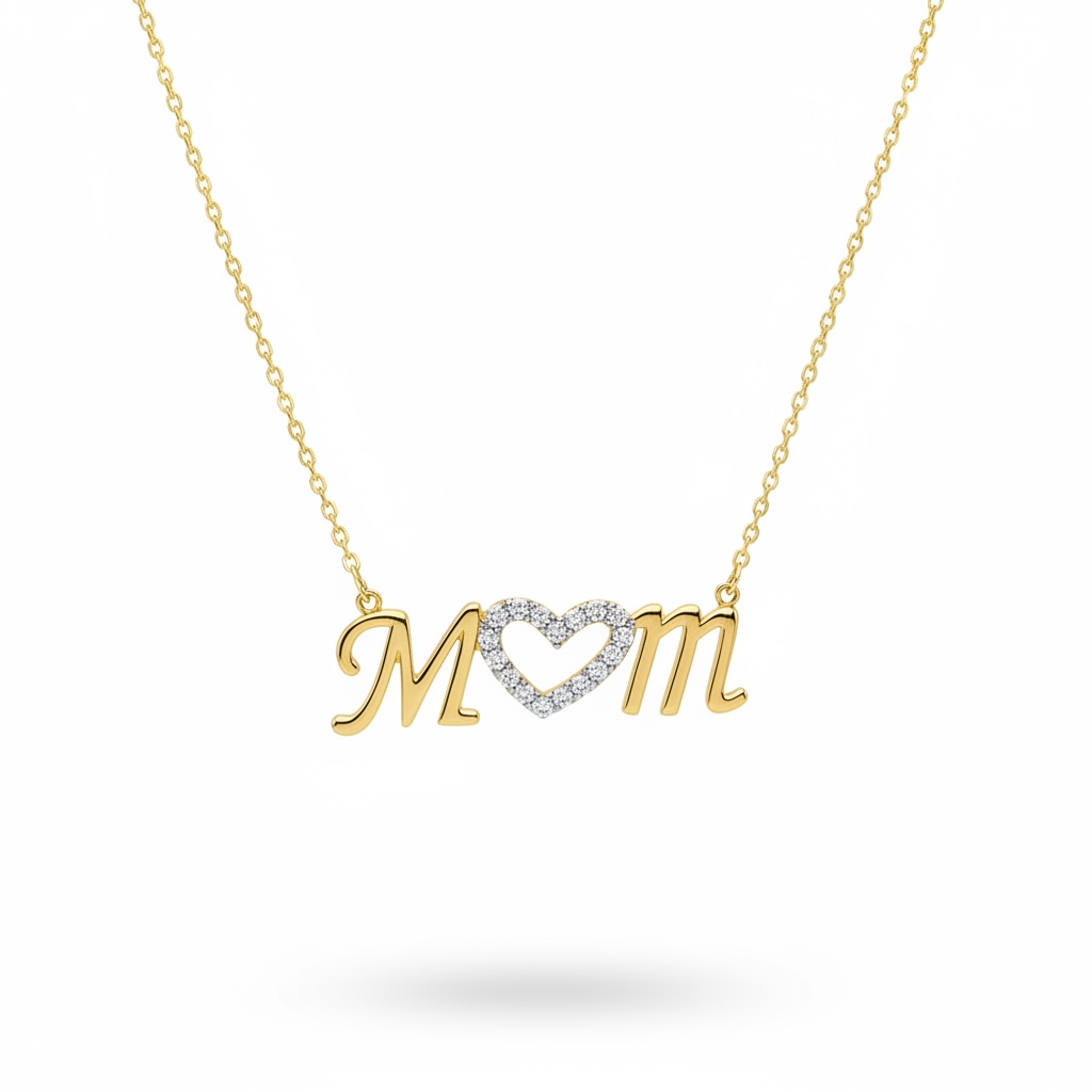 Yellow-Plated Sterling Silver MOM Necklace with CZ Accents