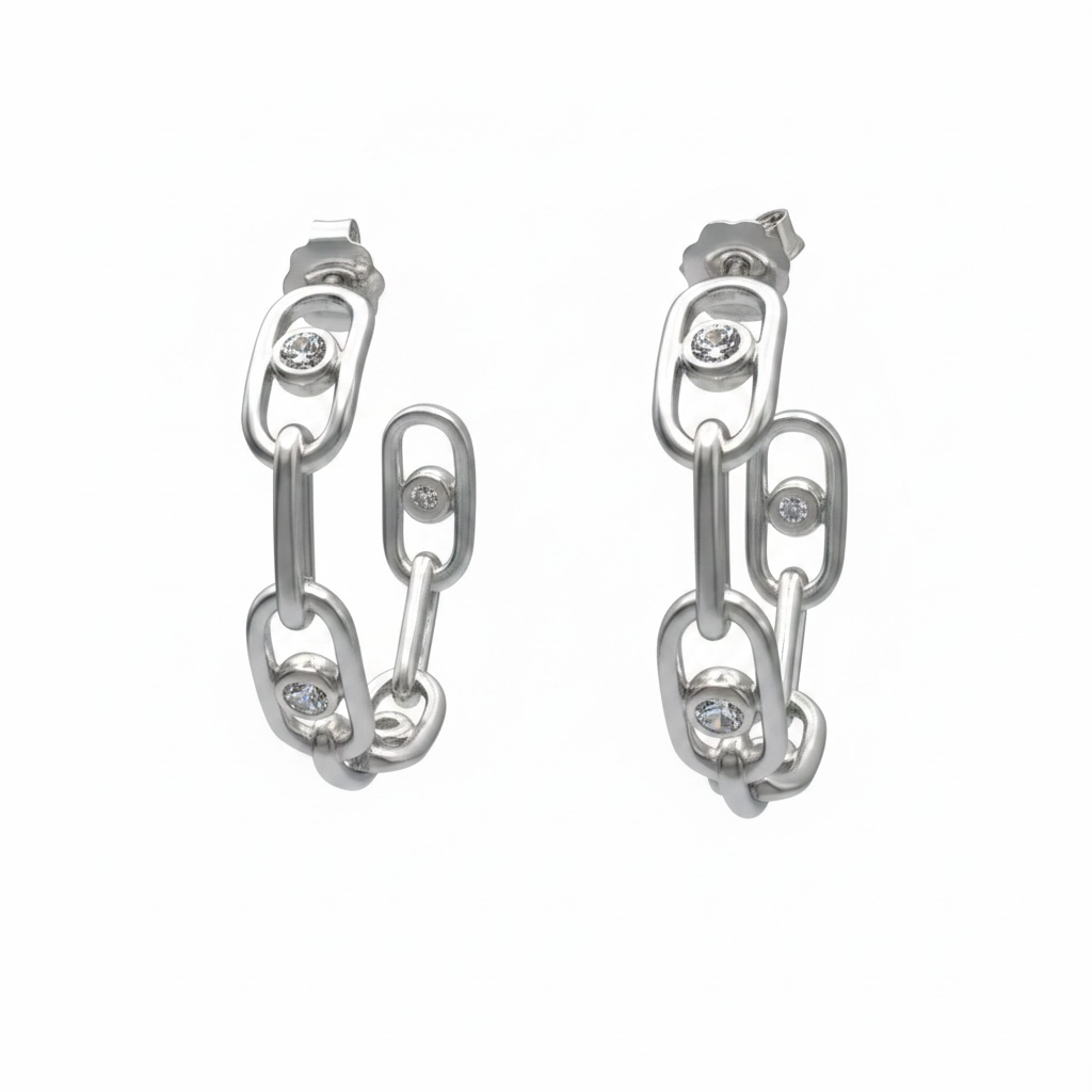 Paperclip Lab-Grown Diamond Hoop Earrings in Sterling Silver