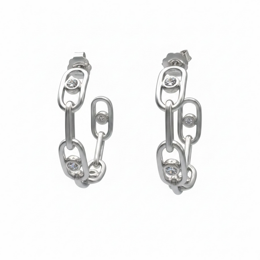 Paperclip Lab-Grown Diamond Hoop Earrings in Sterling Silver