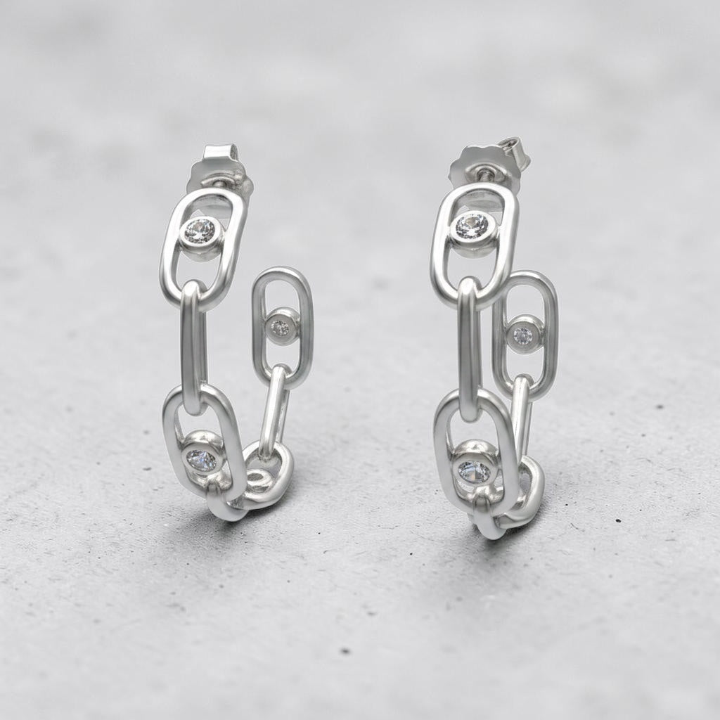Paperclip Lab-Grown Diamond Hoop Earrings in Sterling Silver