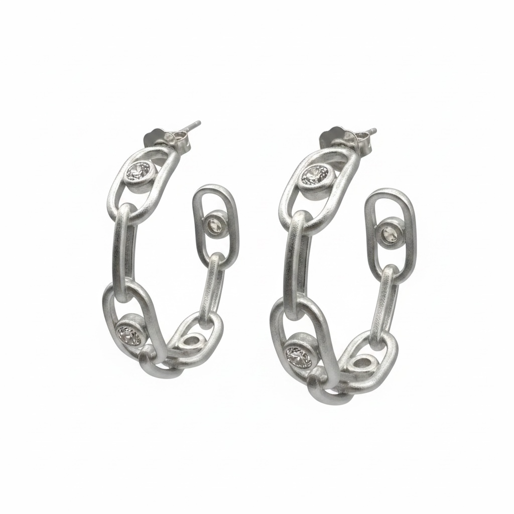 Paperclip Lab-Grown Diamond Hoop Earrings in Sterling Silver - Large