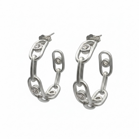 Paperclip Lab-Grown Diamond Hoop Earrings in Sterling Silver - Large