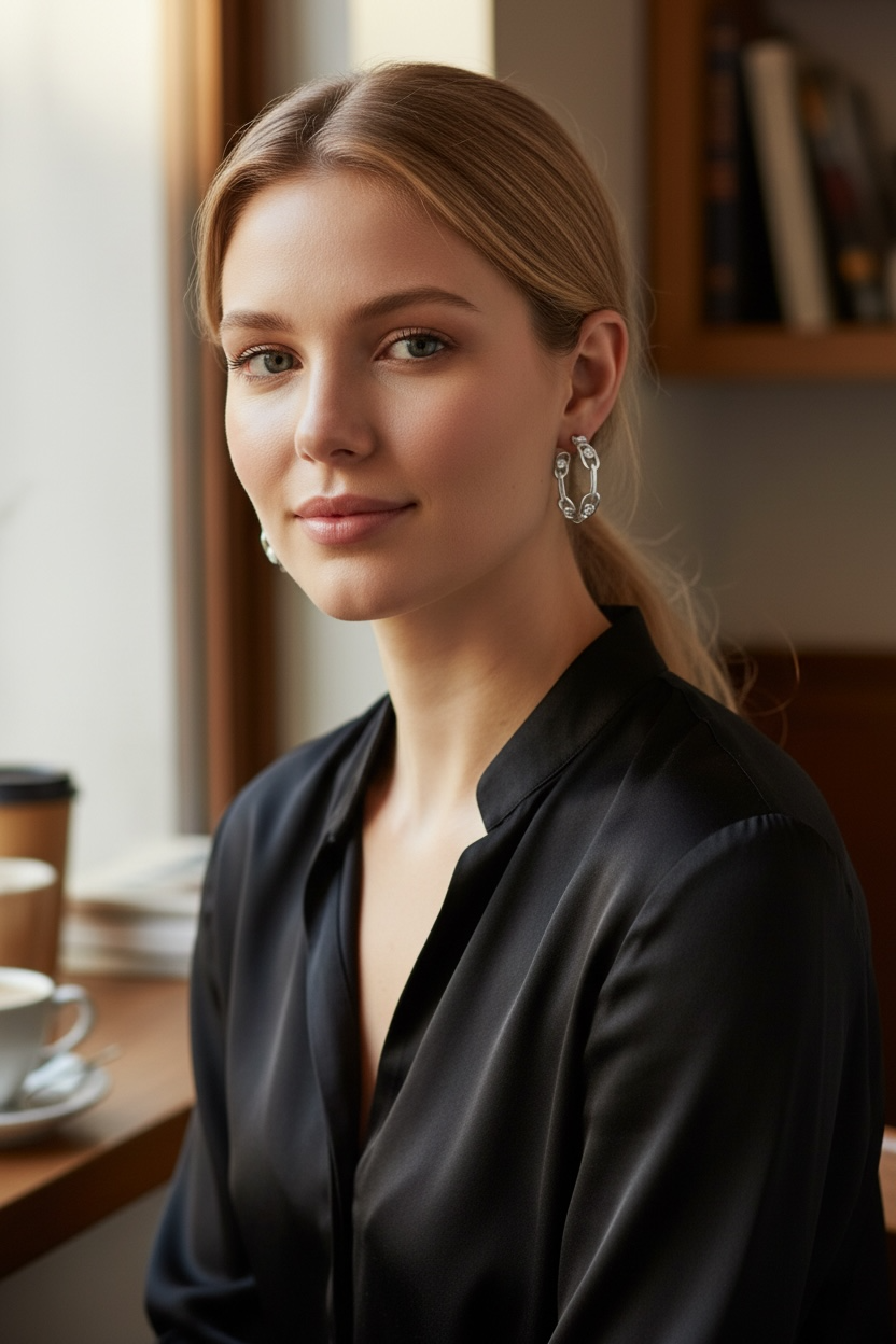Paperclip Lab-Grown Diamond Hoop Earrings in Sterling Silver - Large