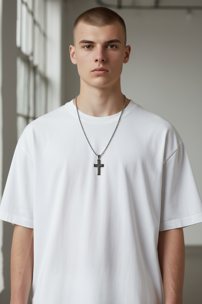 Stainless Steel Two-Tone Men’s Two-Layer Lord’s Prayer Cross Pendant with 24" Chain