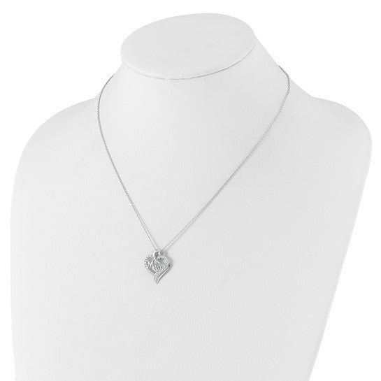 Cheryl M CZ MOM Heart Necklace in Rhodium-Plated Sterling Silver – Adjustable 18" with 2" Extender