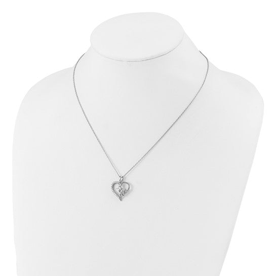 Cheryl M CZ Mom Heart Necklace in Rhodium-Plated Sterling Silver with 2" Extension