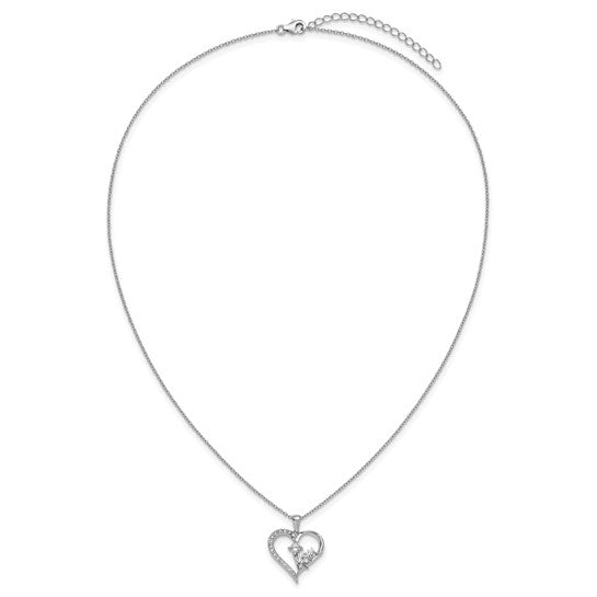 Cheryl M CZ Mom Heart Necklace in Rhodium-Plated Sterling Silver with 2" Extension