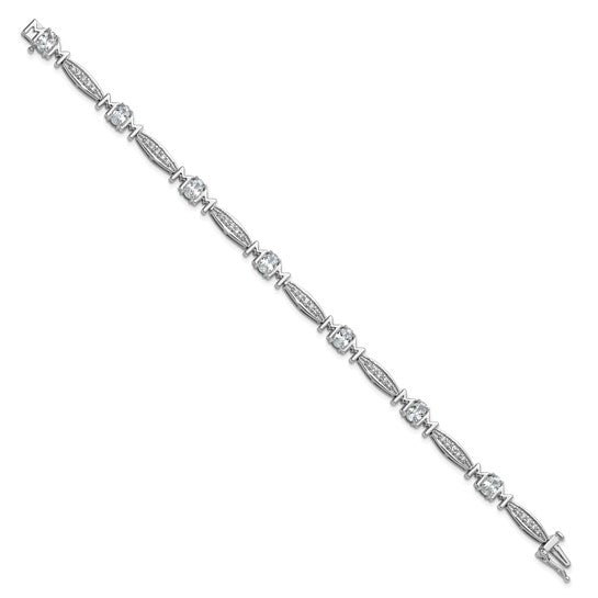 CZ MOM Link Bracelet in Rhodium-Plated Sterling Silver – Safety Clasp Design