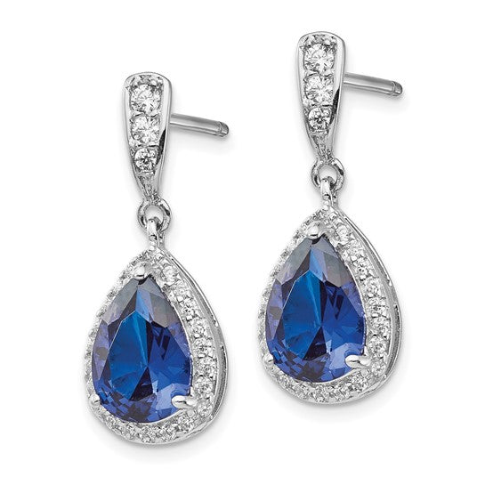 Sterling Silver Lab-Created Blue Spinel & White CZ Teardrop Dangle Earrings