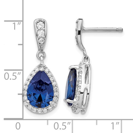 Sterling Silver Lab-Created Blue Spinel & White CZ Teardrop Dangle Earrings