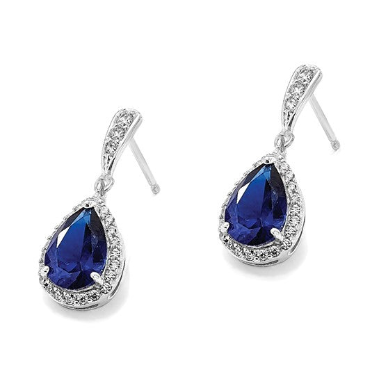 Sterling Silver Lab-Created Blue Spinel & White CZ Teardrop Dangle Earrings