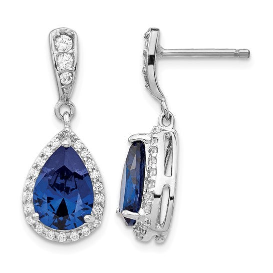 Sterling Silver Lab-Created Blue Spinel & White CZ Teardrop Dangle Earrings