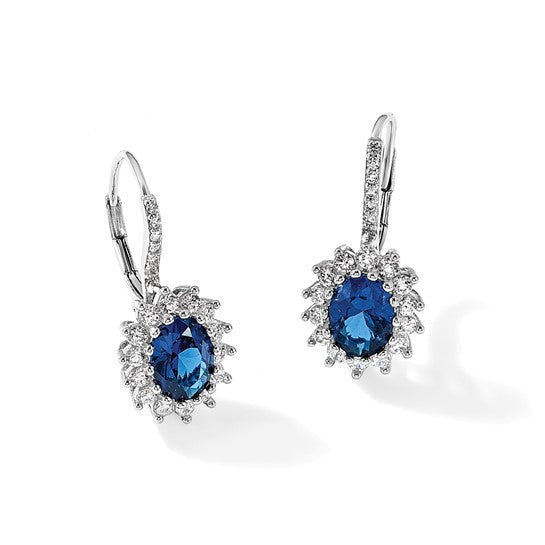 Sterling Silver Lab-Created Blue Spinel & White CZ Earrings