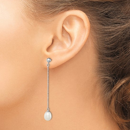 Sterling Silver White Rice Freshwater Cultured Pearl Dangle Earrings