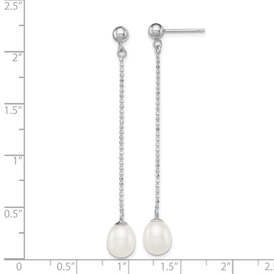 Sterling Silver White Rice Freshwater Cultured Pearl Dangle Earrings