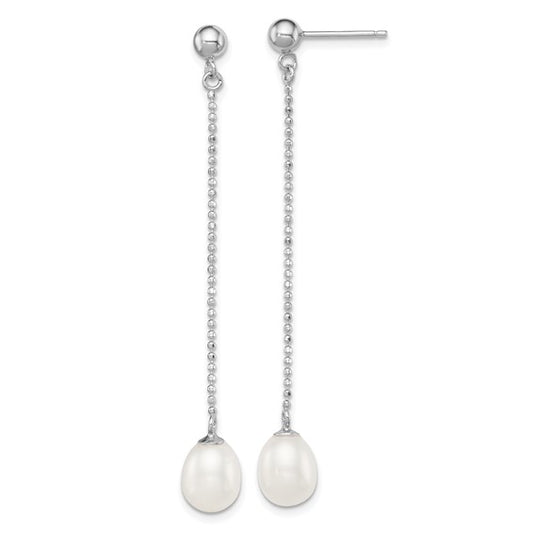 Sterling Silver White Rice Freshwater Cultured Pearl Dangle Earrings