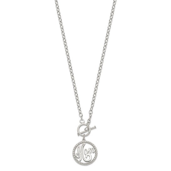Rhodium-Plated Sterling Silver Polished “Mom” Necklace