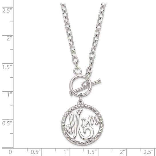 Rhodium-Plated Sterling Silver Polished “Mom” Necklace