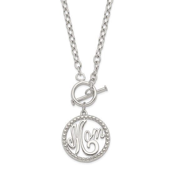 Rhodium-Plated Sterling Silver Polished “Mom” Necklace
