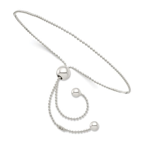 Sterling Silver Beaded Adjustable Bracelet – Elegant 9.25" Design