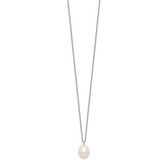 White Rice Freshwater Pearl Sterling Silver Necklace & Dangle Earrings Set