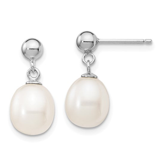 White Rice Freshwater Pearl Sterling Silver Necklace & Dangle Earrings Set