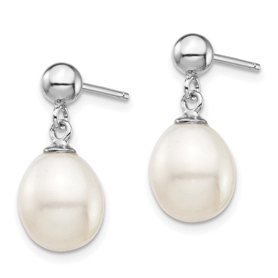 White Rice Freshwater Pearl Sterling Silver Necklace & Dangle Earrings Set