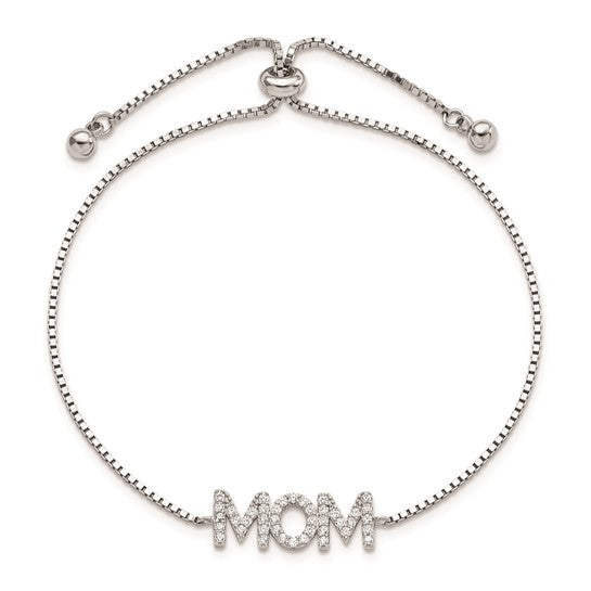 Sterling Silver Pavé CZ MOM Adjustable Bracelet
