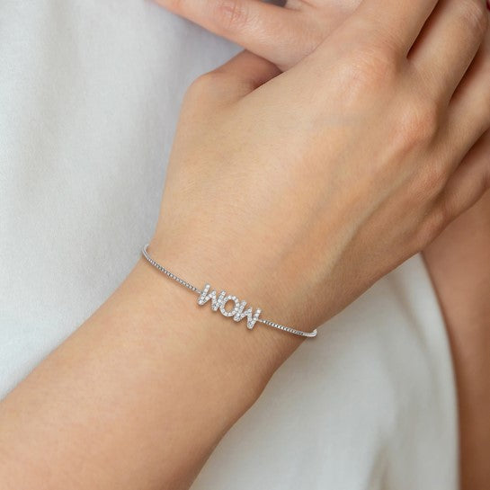 Sterling Silver Pavé CZ MOM Adjustable Bracelet